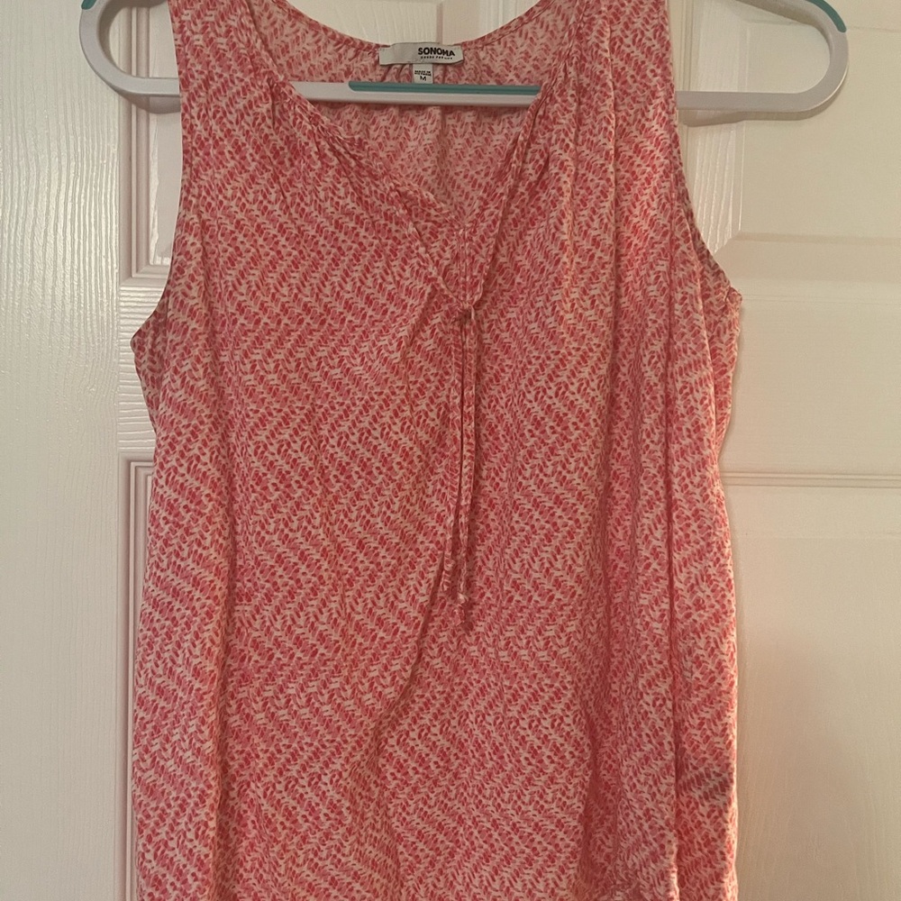 Sonoma Pink Sleeveless Blouse with Tie Front